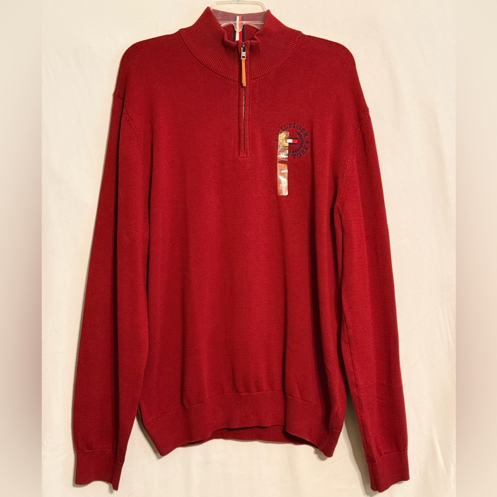 NWT Tommy Hilfiger Red Quarter-Zip Sweater Size XL